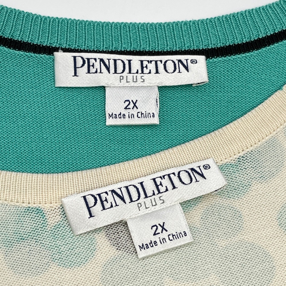 Pendleton Plus Cardigan Twin Set Size 2X Silk Blend Polka Dot Preppy Old Money - Picture 9 of 14